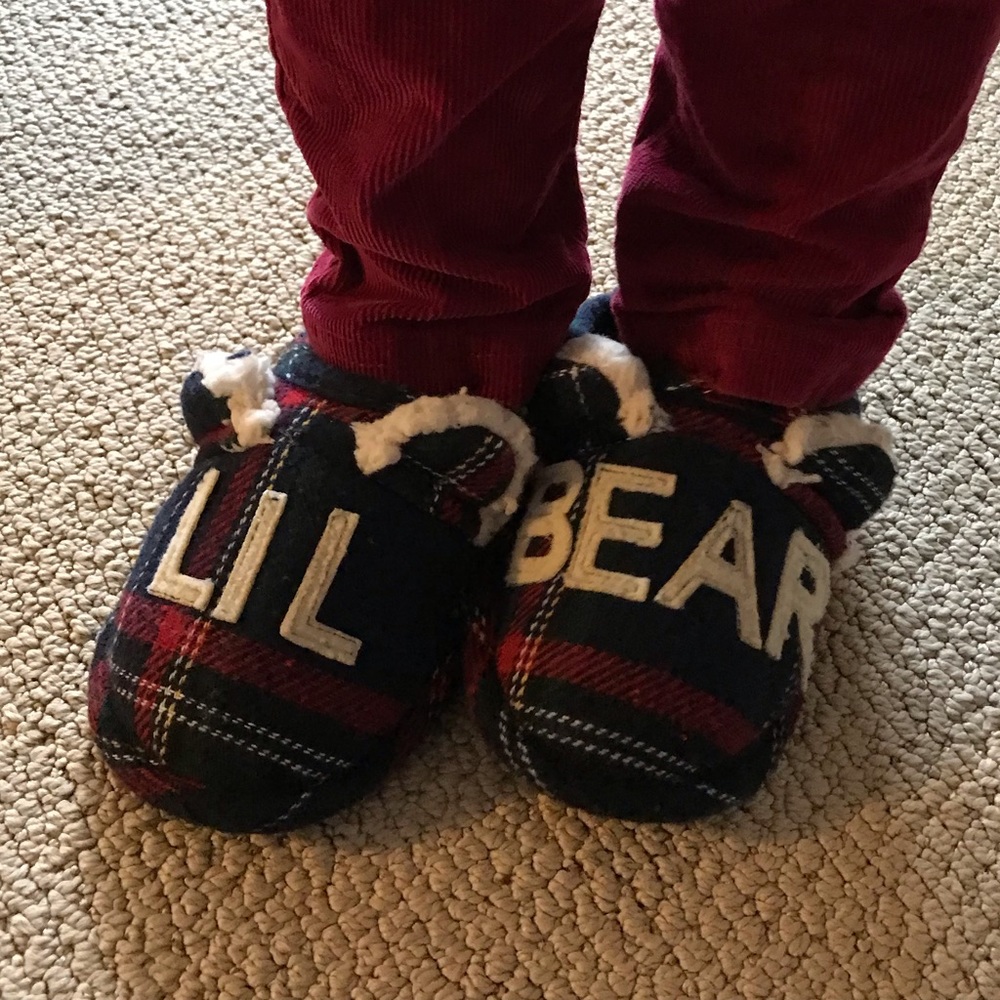 NWOT Lil Bear toddler slippers, family slippers, Dearfoam, plaid so 7/8 matching